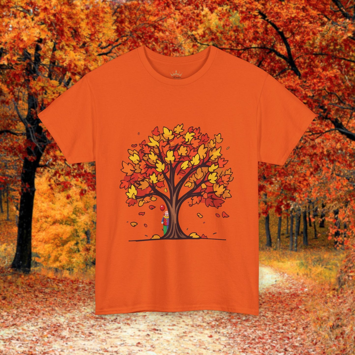 Autumn Tree Clown Tee, Unisex Cotton Shirt, Fall Fashion, Nature Lover Gift, Seasonal Wear, Thanksgiving Apparel