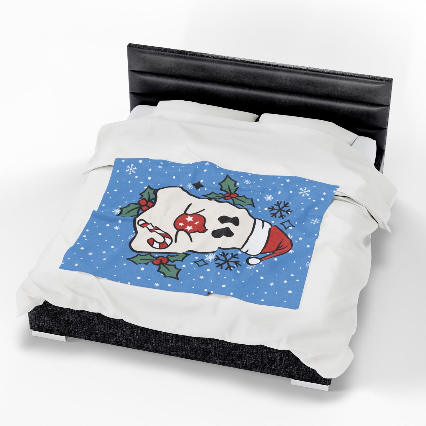 Big Festive Spirits Light Blue Velveteen Plush Blanket