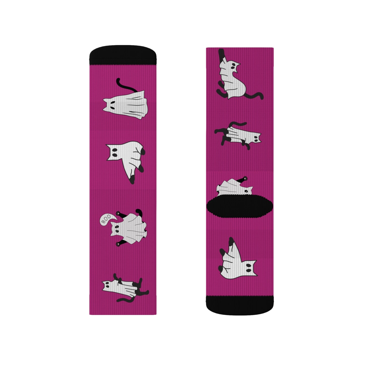 Windsor Wonders Pink Halloween Ghost Cats Sublimation Socks