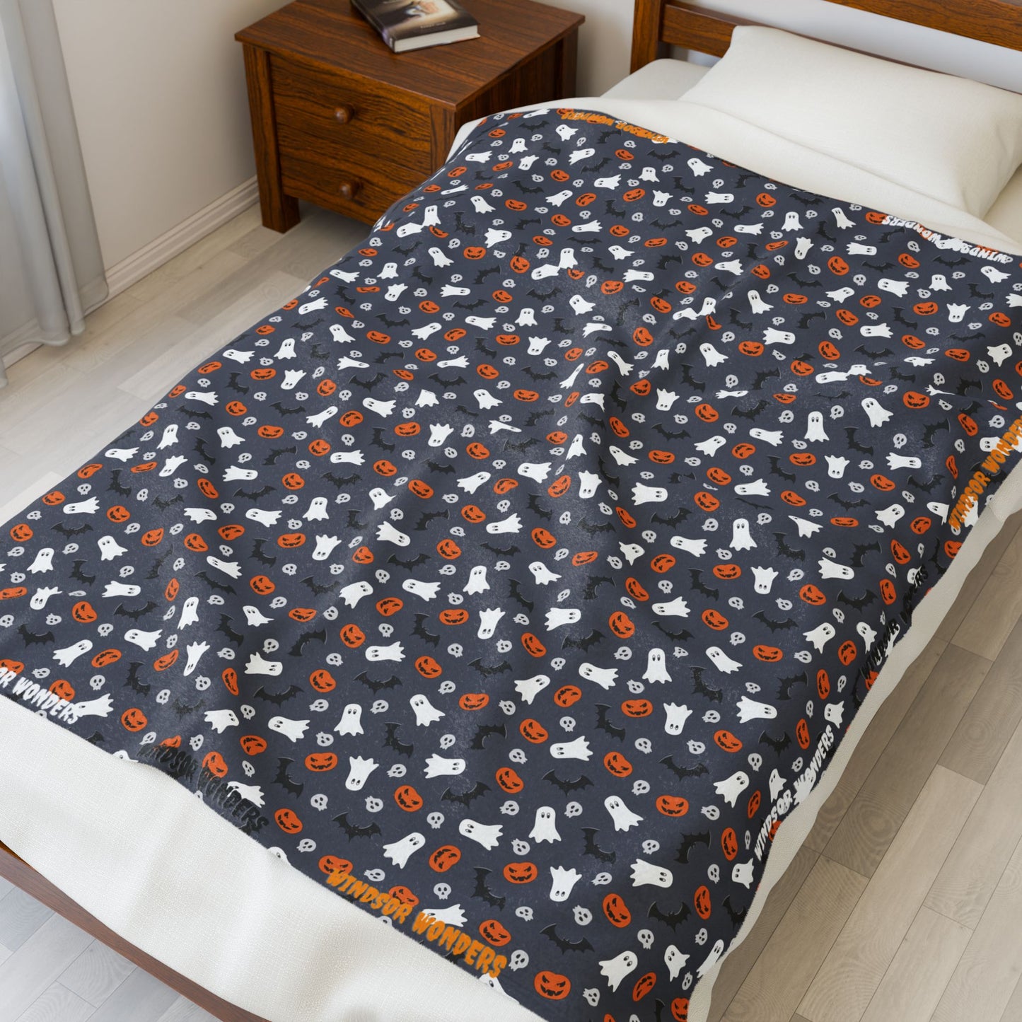 Windsor Wonders Dark Grey Halloween Velveteen Plush Blanket