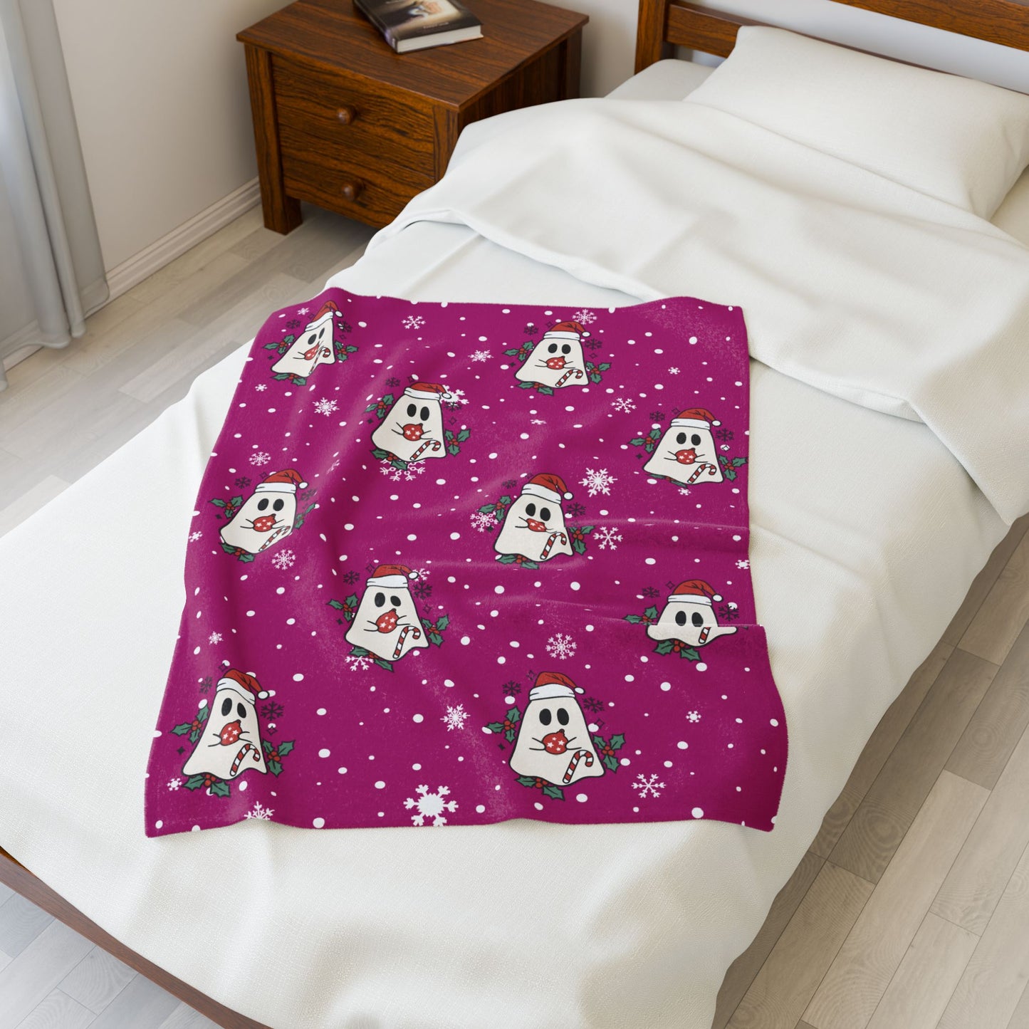 Festive Spirits Pink Velveteen Plush Blanket