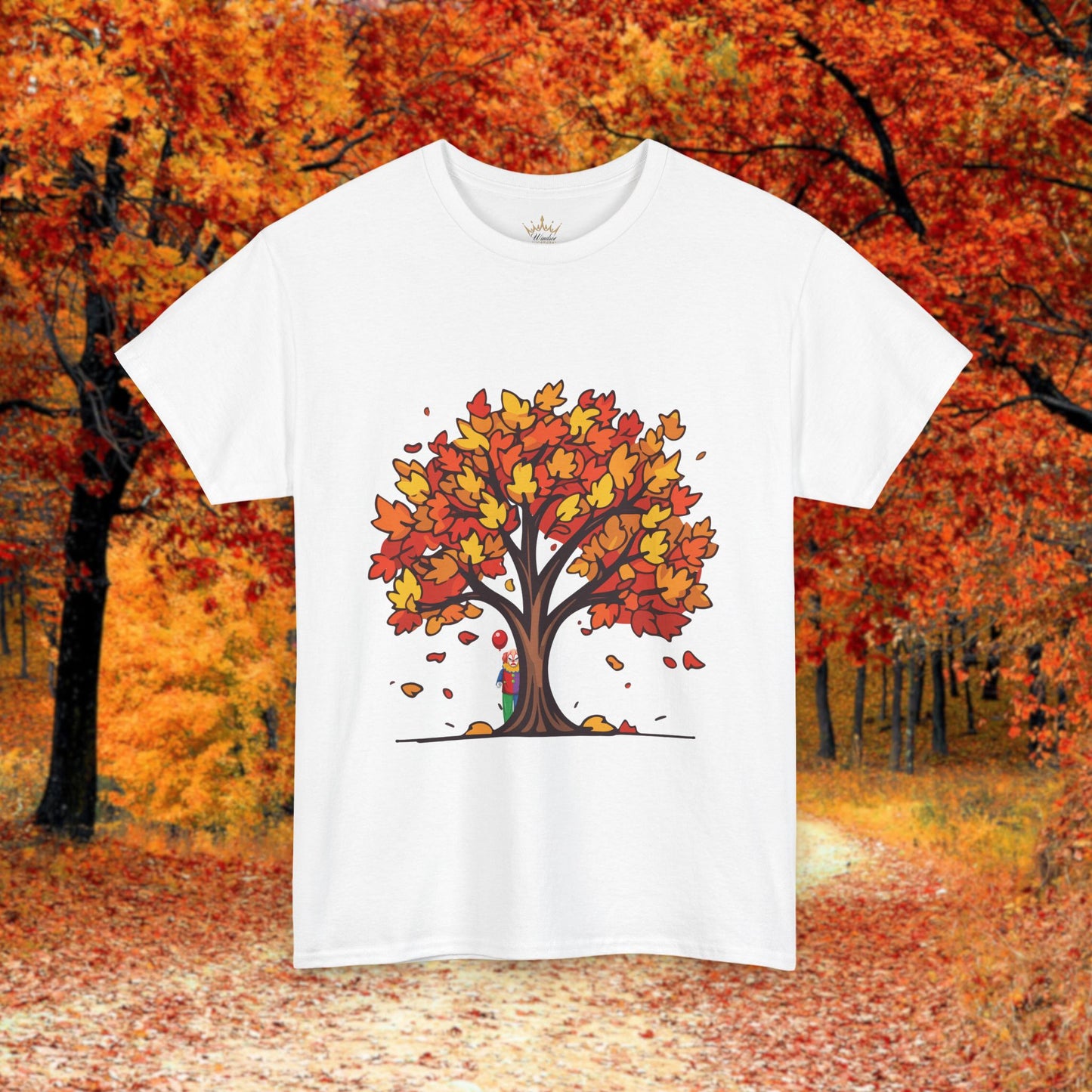 Autumn Tree Clown Tee, Unisex Cotton Shirt, Fall Fashion, Nature Lover Gift, Seasonal Wear, Thanksgiving Apparel
