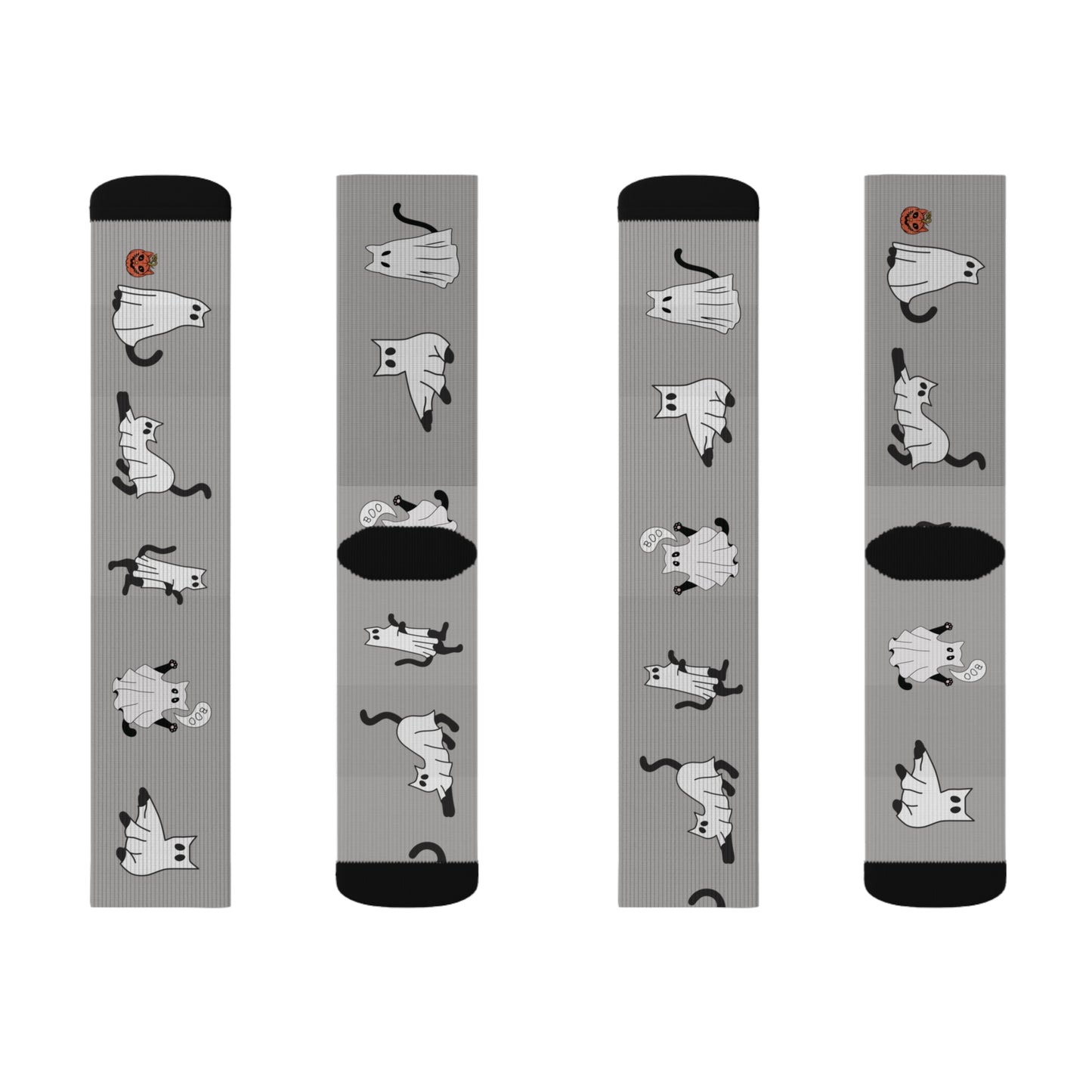 Windsor Wonders Light Grey Halloween Ghost Cats Sublimation Socks