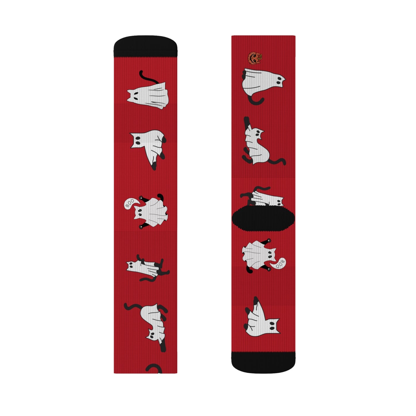 Windsor Wonders Red Halloween Ghost Cats Sublimation Socks