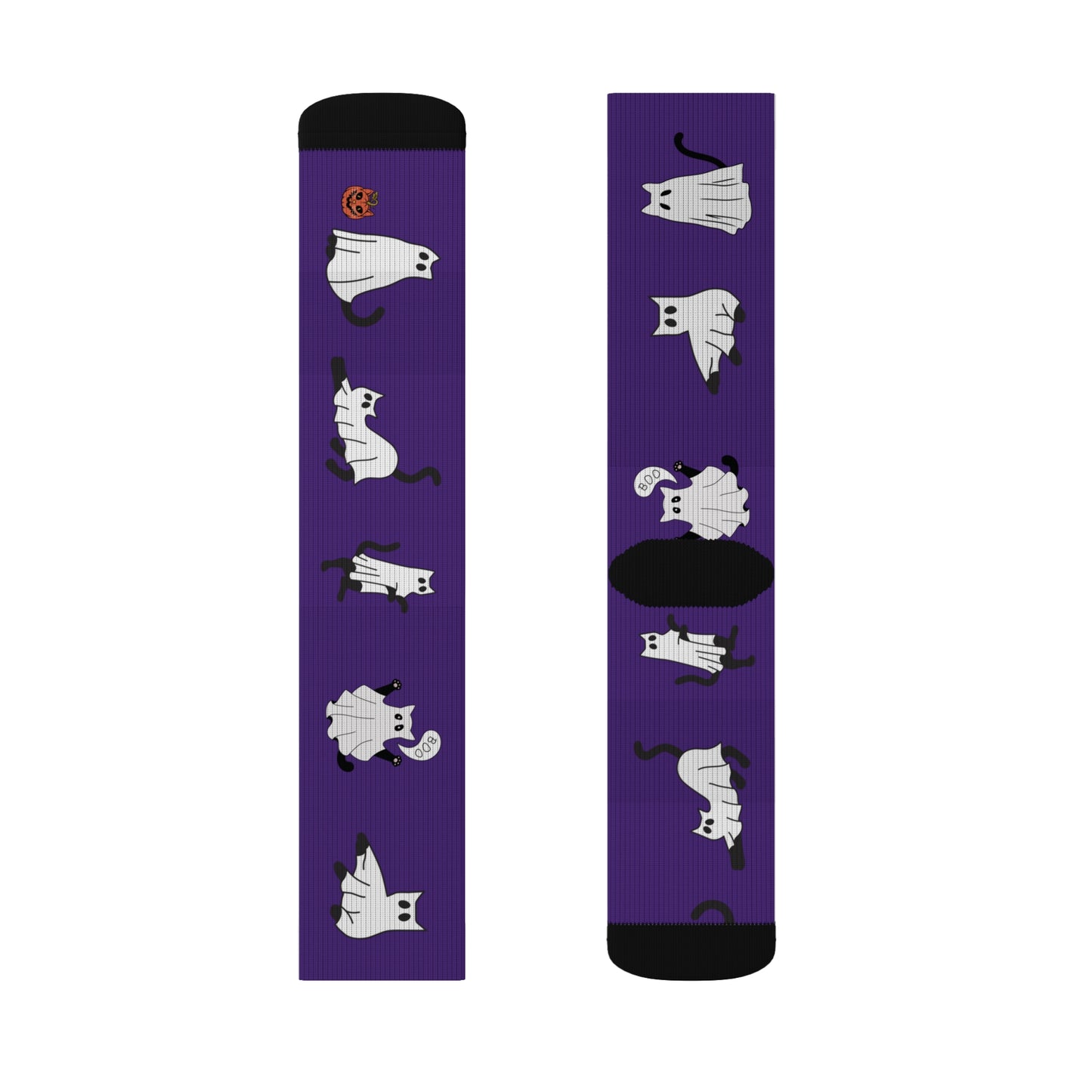 Windsor Wonders Dark Purple Halloween Ghost Cats Sublimation Socks