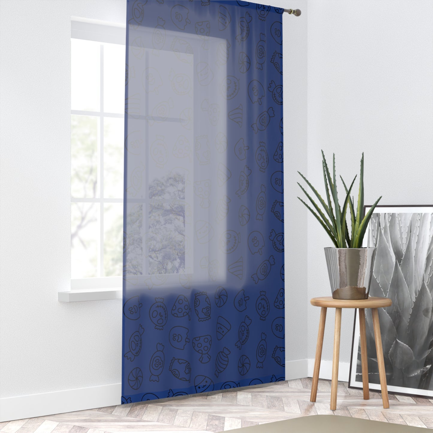 Windsor Wonders Dark Blue Halloween Candy Window Curtain