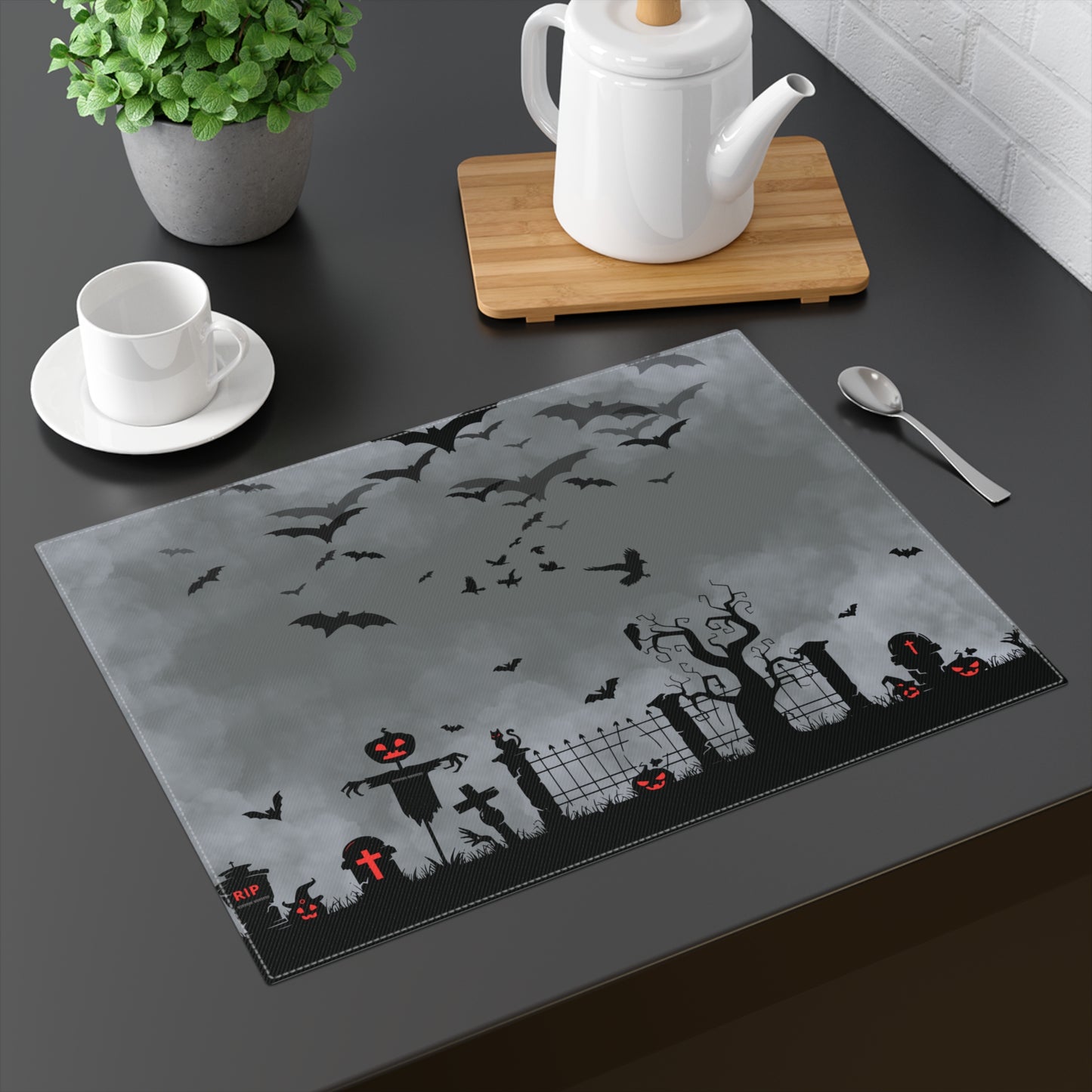 Windsor Wonders Dark Grey Halloween Graveyard Placemat, 1pc