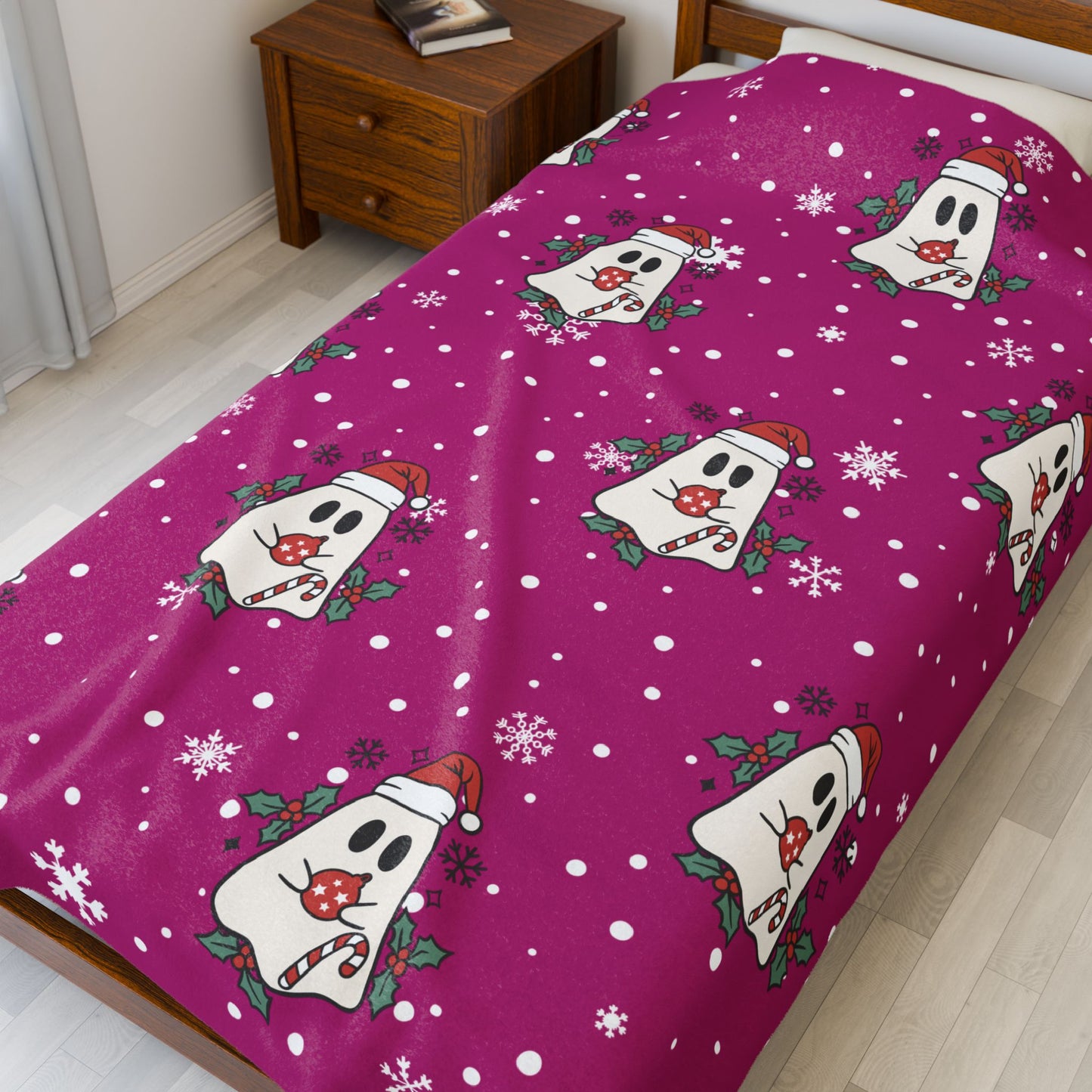 Festive Spirits Pink Velveteen Plush Blanket