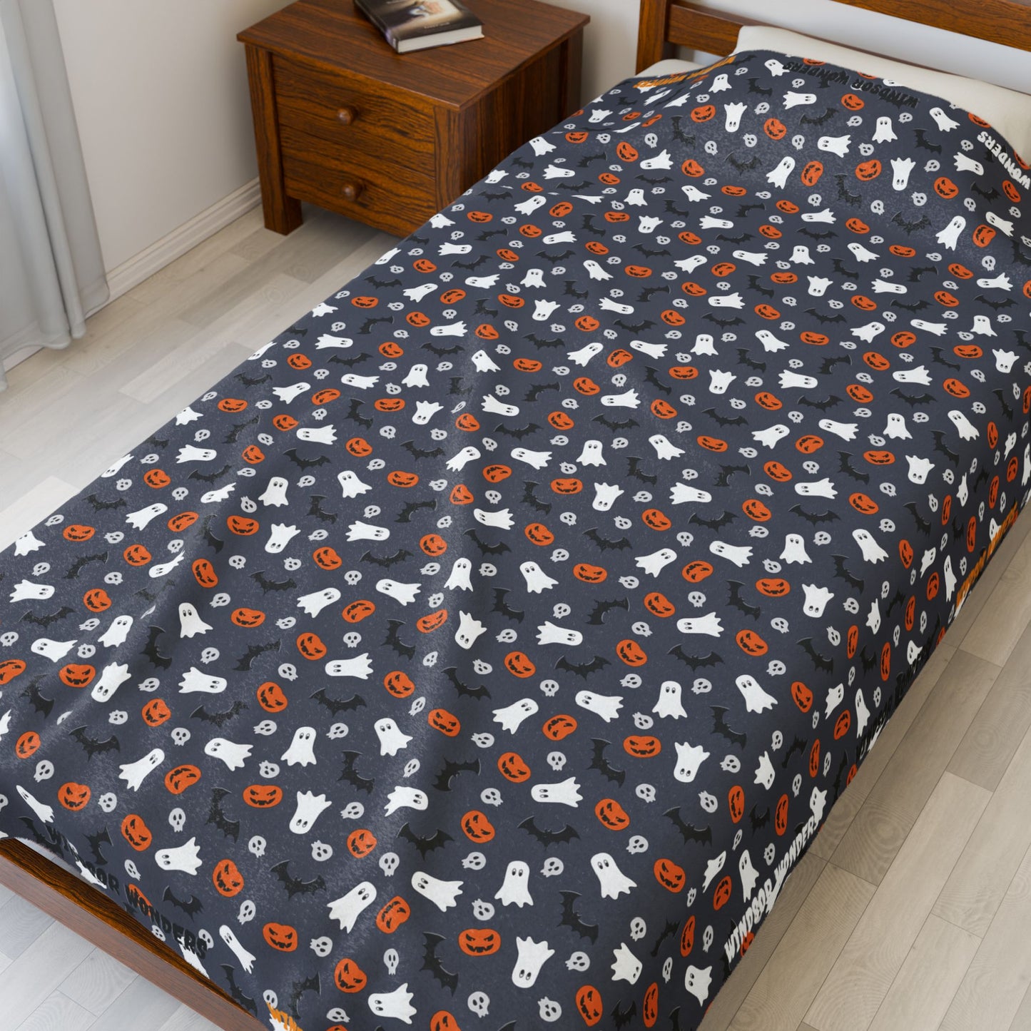 Windsor Wonders Dark Grey Halloween Velveteen Plush Blanket