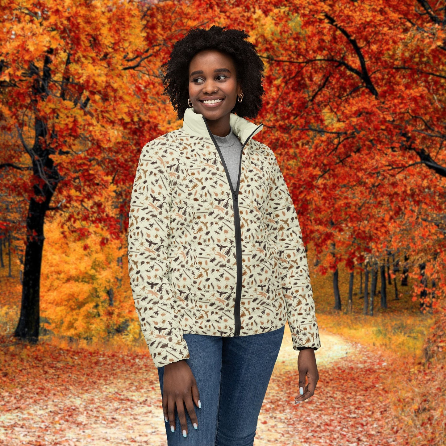 Stylish Entomology Women's Puffer Jacket for Cozy Comfort, Winter Fashion, Outdoor Adventures, Casual Wear, Holiday Gift Idea