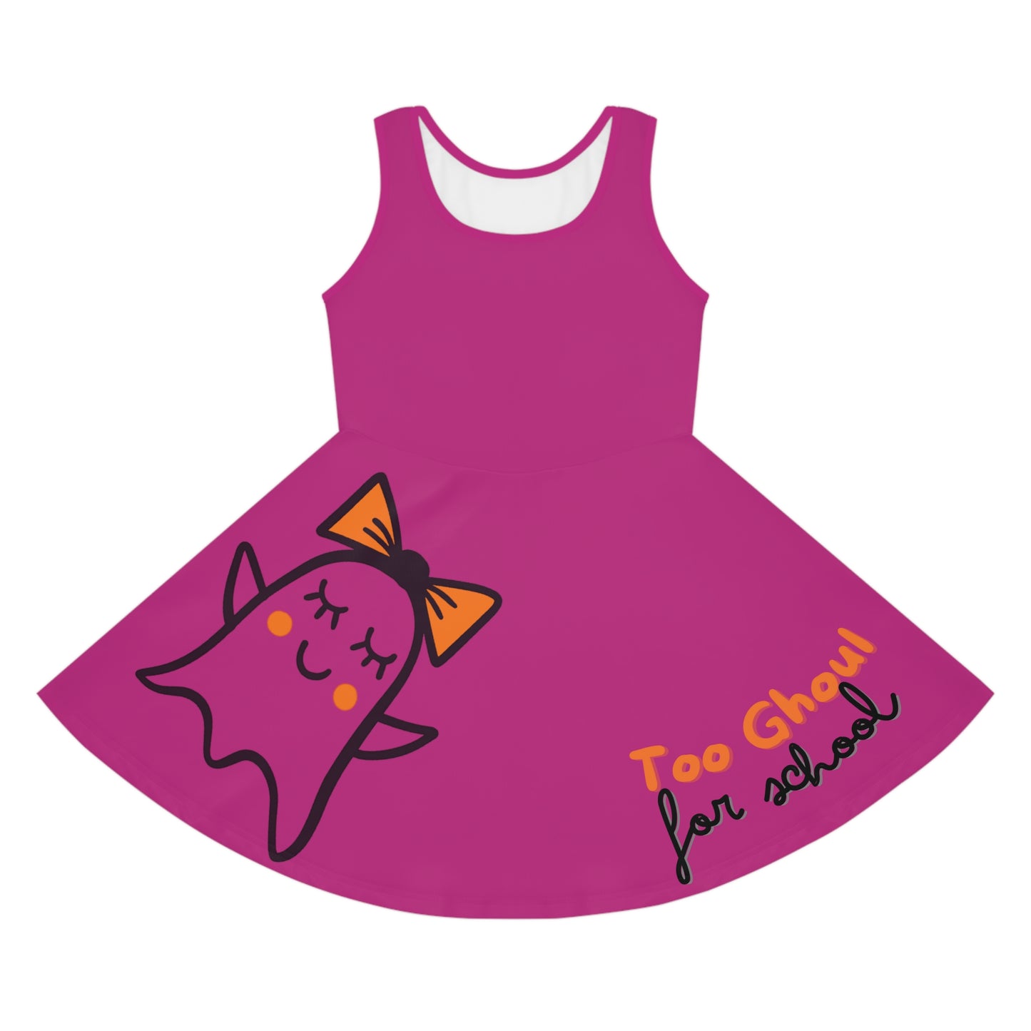 Pink Too Ghoul For School Cute Ghost Girls' Sleeveless Sundress (AOP)