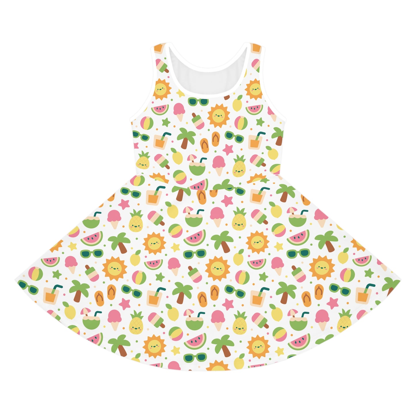 Vibrant Summer Girls' Sundress - Playful Fruit & Sun Design, Party Dress, Birthday Gift, Summer Wear, Vacation Outfit, Cute Dress