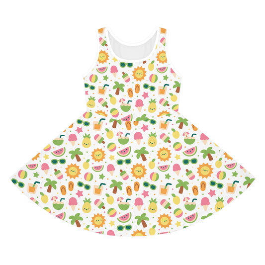 Vibrant Summer Girls' Sundress - Playful Fruit & Sun Design, Party Dress, Birthday Gift, Summer Wear, Vacation Outfit, Cute Dress