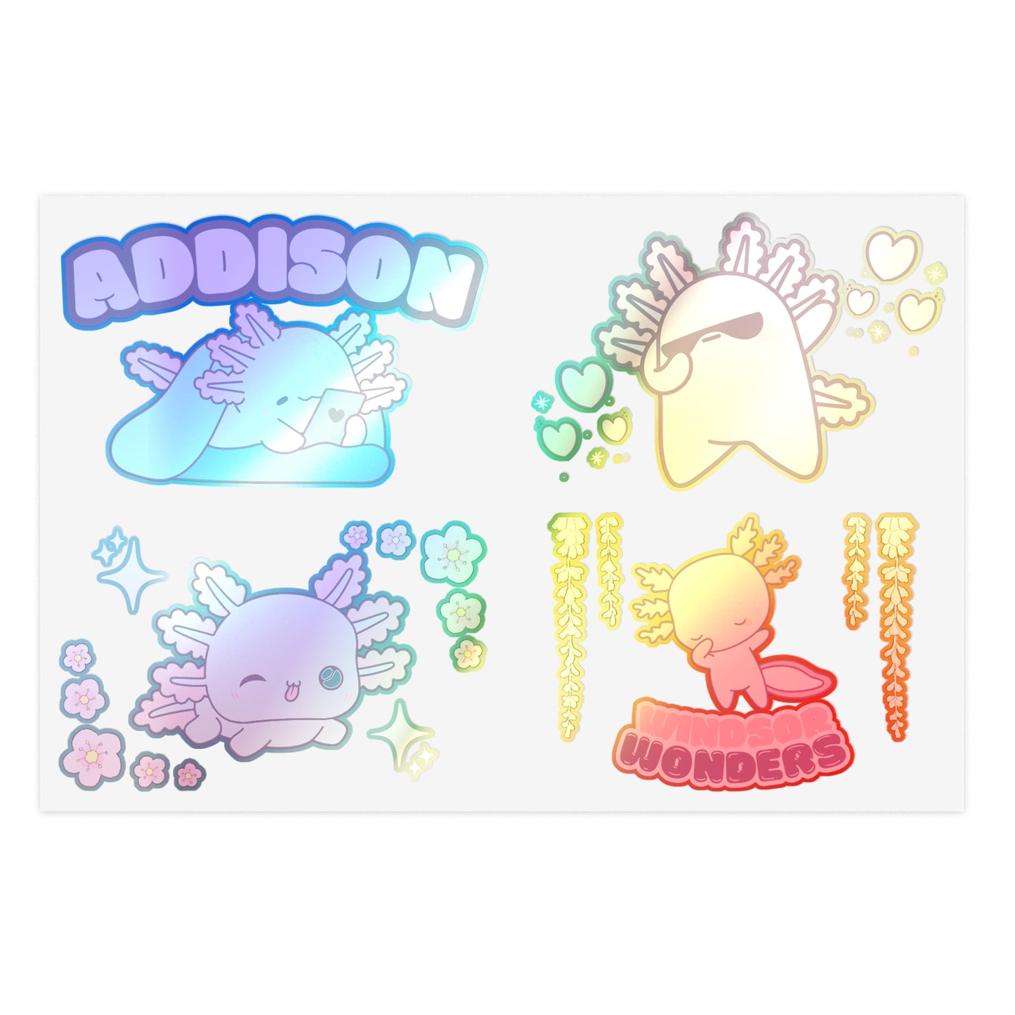 cute kawaii style axolotl sticker set