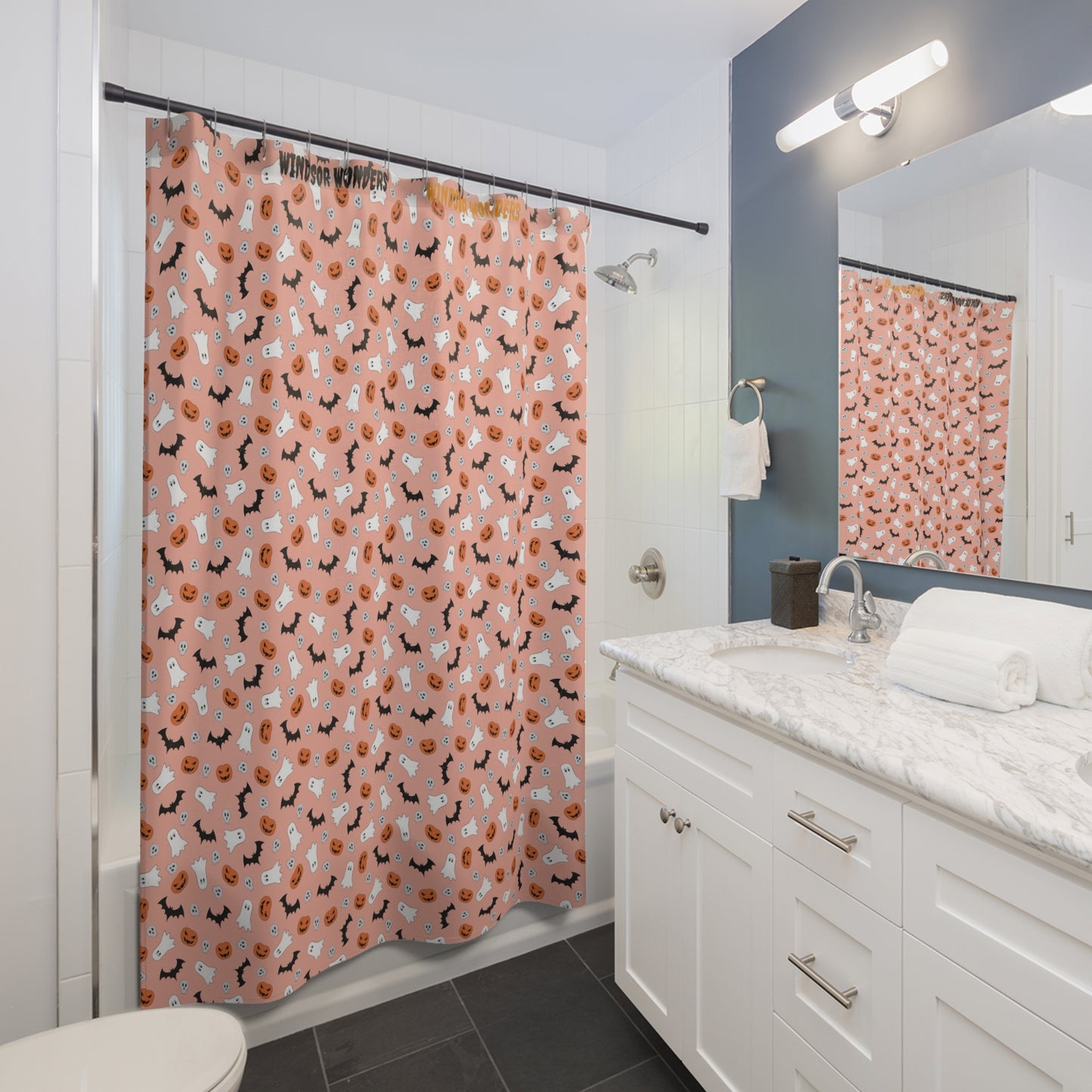 Windsor Wonders Orange Halloween Shower Curtain