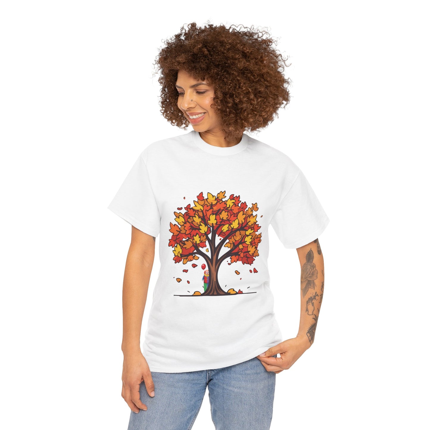 Autumn Tree Clown Tee, Unisex Cotton Shirt, Fall Fashion, Nature Lover Gift, Seasonal Wear, Thanksgiving Apparel