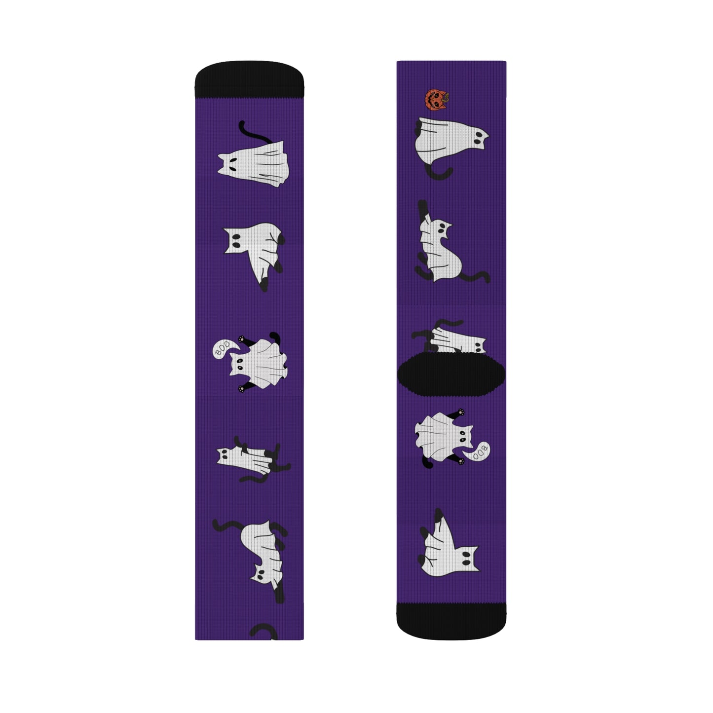 Windsor Wonders Dark Purple Halloween Ghost Cats Sublimation Socks