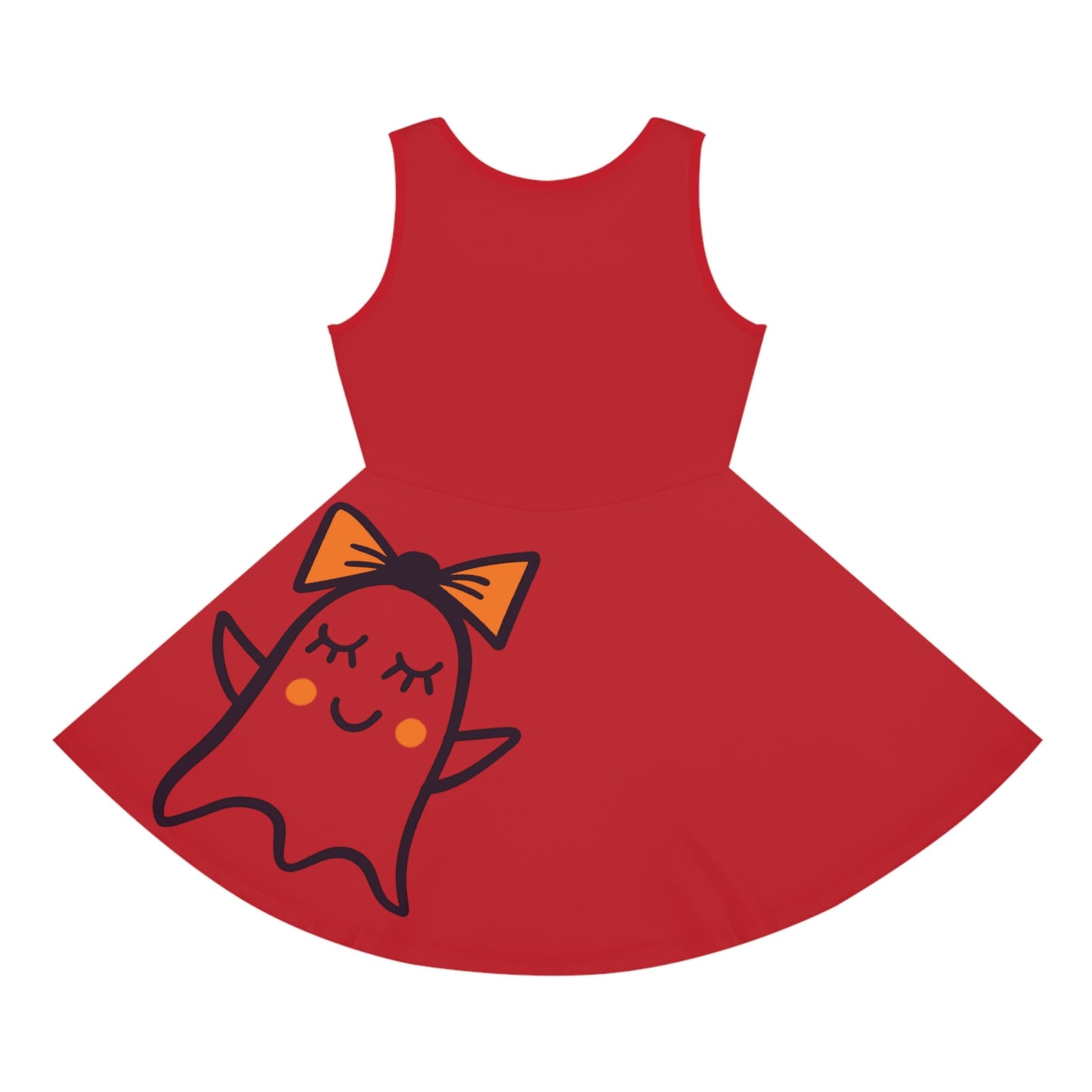 Dark Red Too Ghoul For School Cute Ghost Girls' Sleeveless Sundress (AOP)