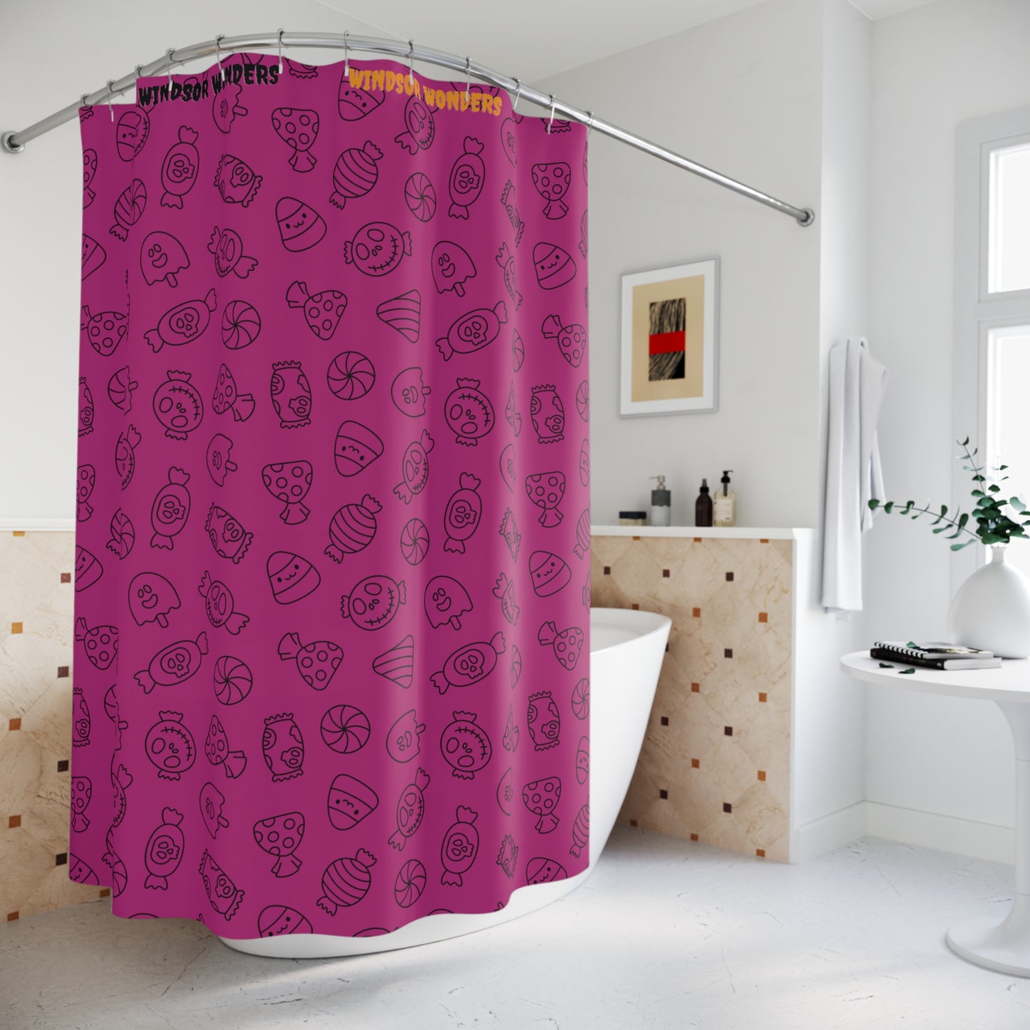 Windsor Wonders Pink Halloween Candy Shower Curtains