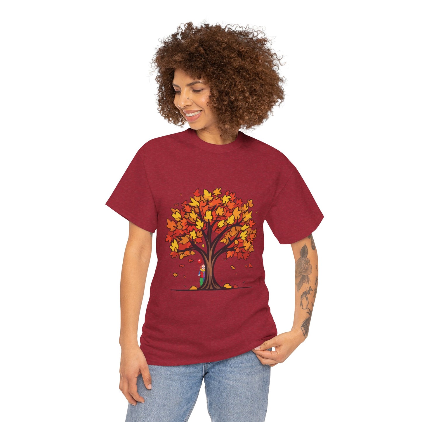 Autumn Tree Clown Tee, Unisex Cotton Shirt, Fall Fashion, Nature Lover Gift, Seasonal Wear, Thanksgiving Apparel