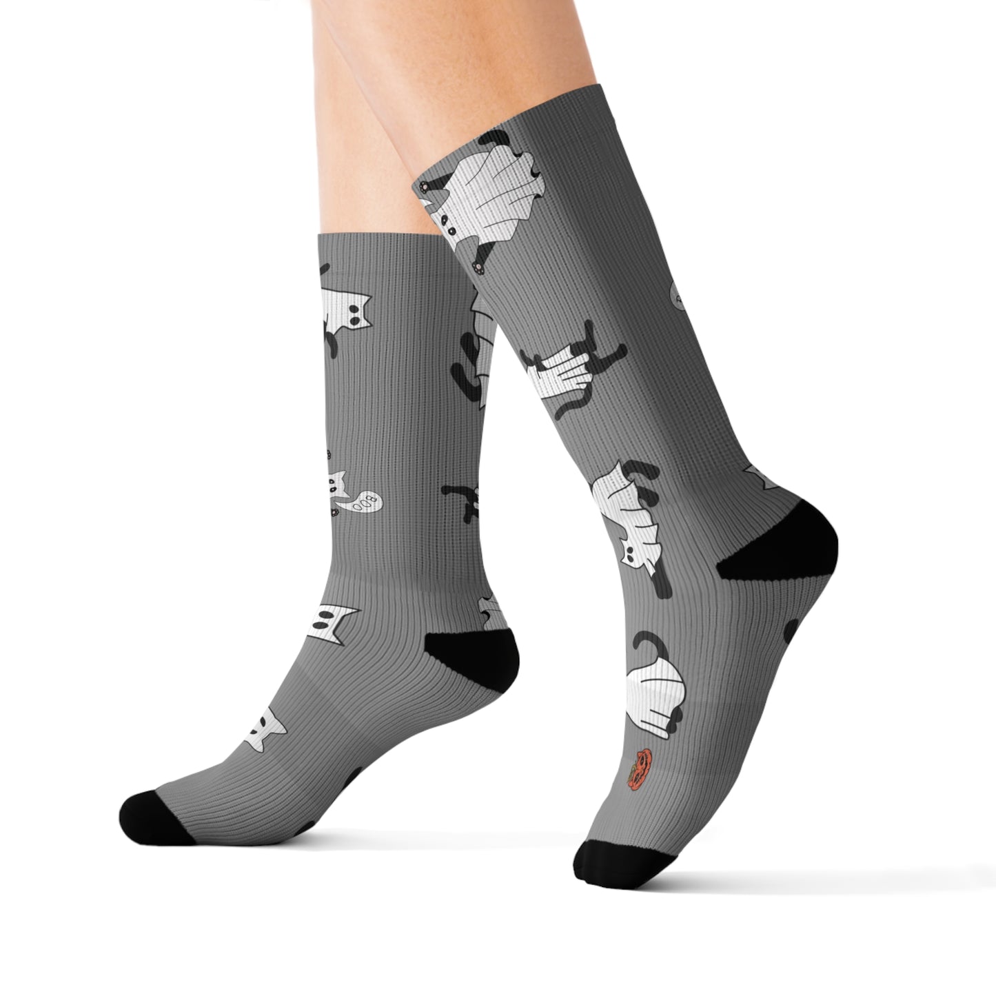 Windsor Wonders Grey Halloween Ghost Cats Sublimation Socks