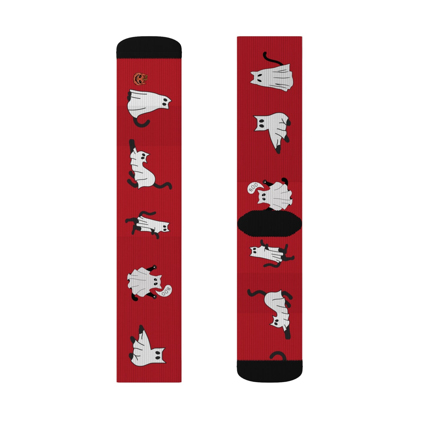 Windsor Wonders Red Halloween Ghost Cats Sublimation Socks