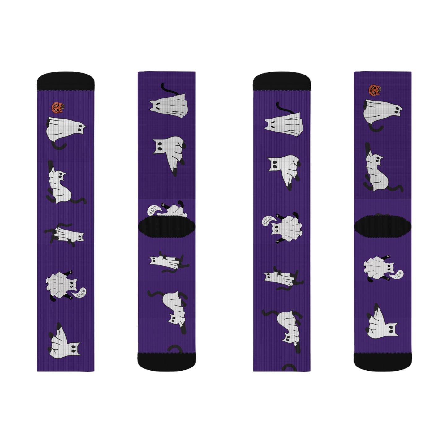 Windsor Wonders Dark Purple Halloween Ghost Cats Sublimation Socks