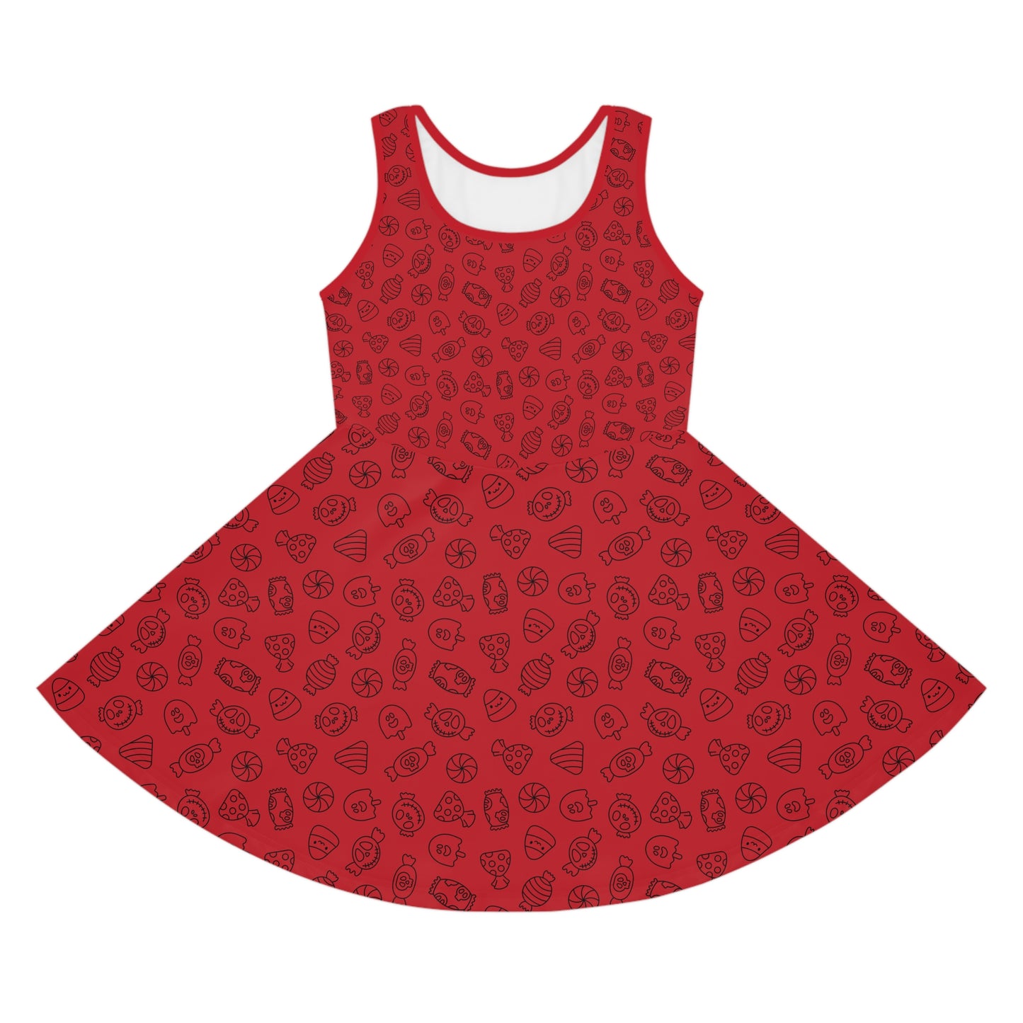 Dark Red Halloween Candy Girls' Sleeveless Sundress (AOP)