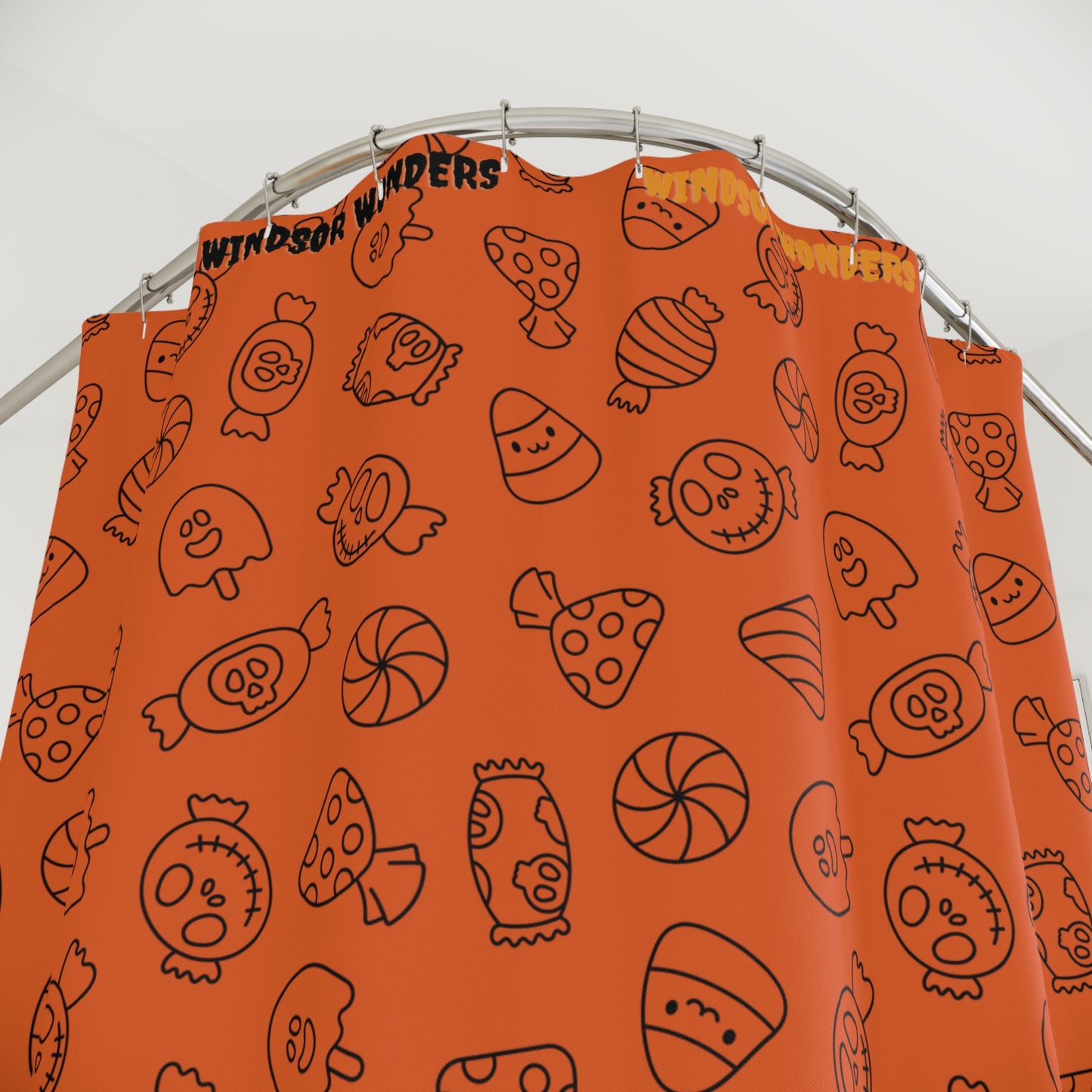 Windsor Wonders Orange Halloween Candy Shower Curtains