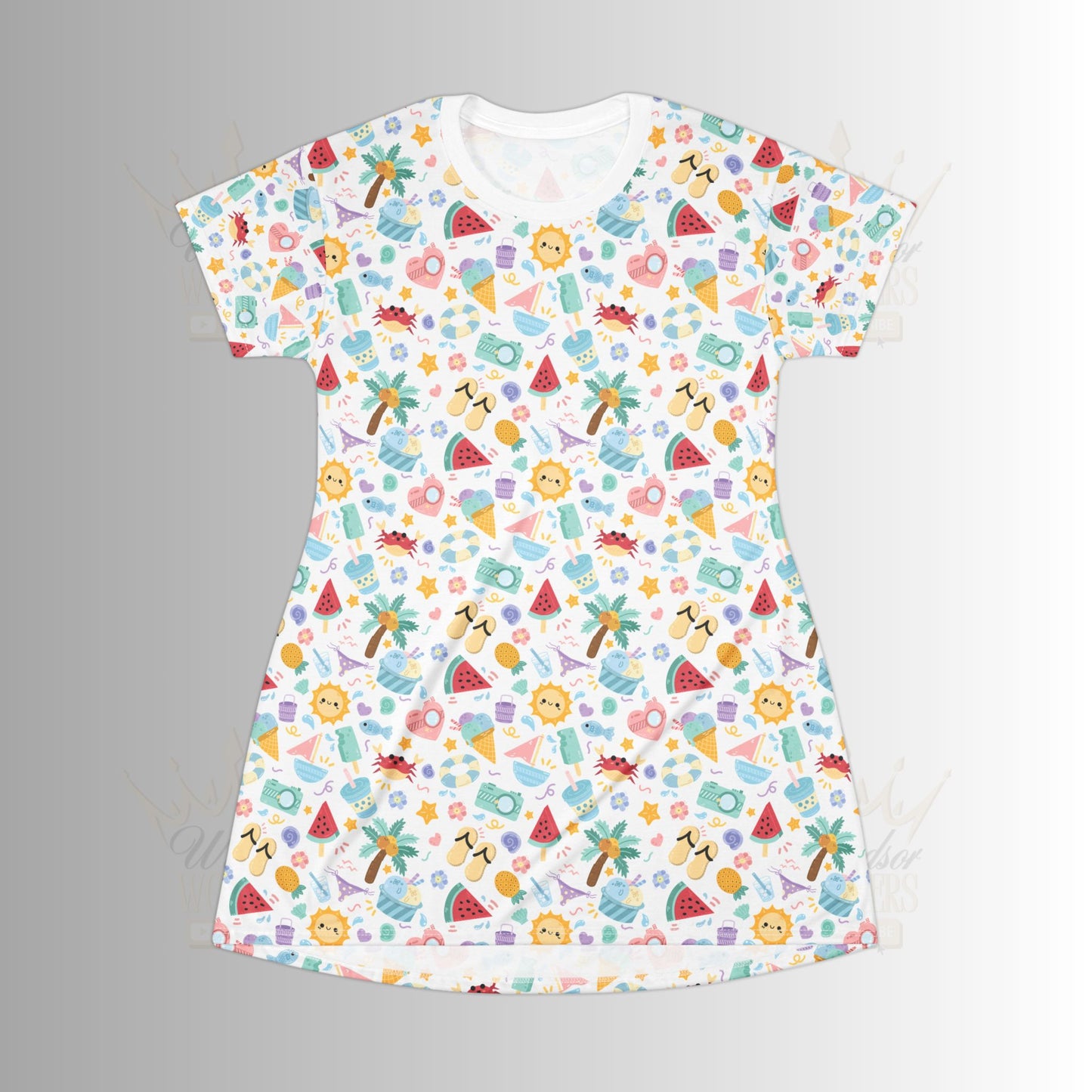 Colorful Summer T-Shirt Dress, Fun Patterned Dress, Casual Outfit, Beachwear, Cute Gift for Her, Comfortable Everyday Wear