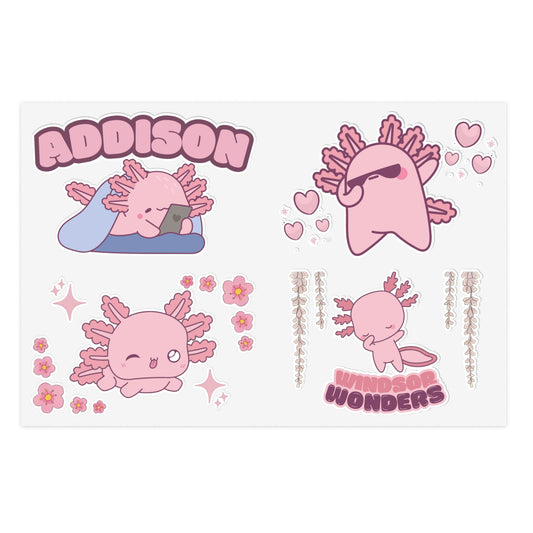 cute kawaii style axolotl sticker set