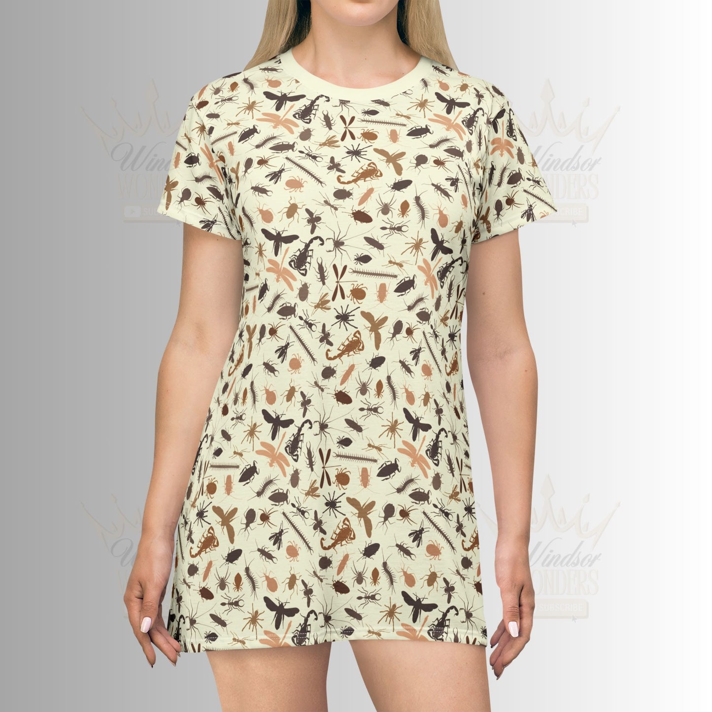 Insect-Inspired T-Shirt Dress, Ideal for Casual Outings, Gift for Eco Lovers, Perfect for Summer and Easy Layering