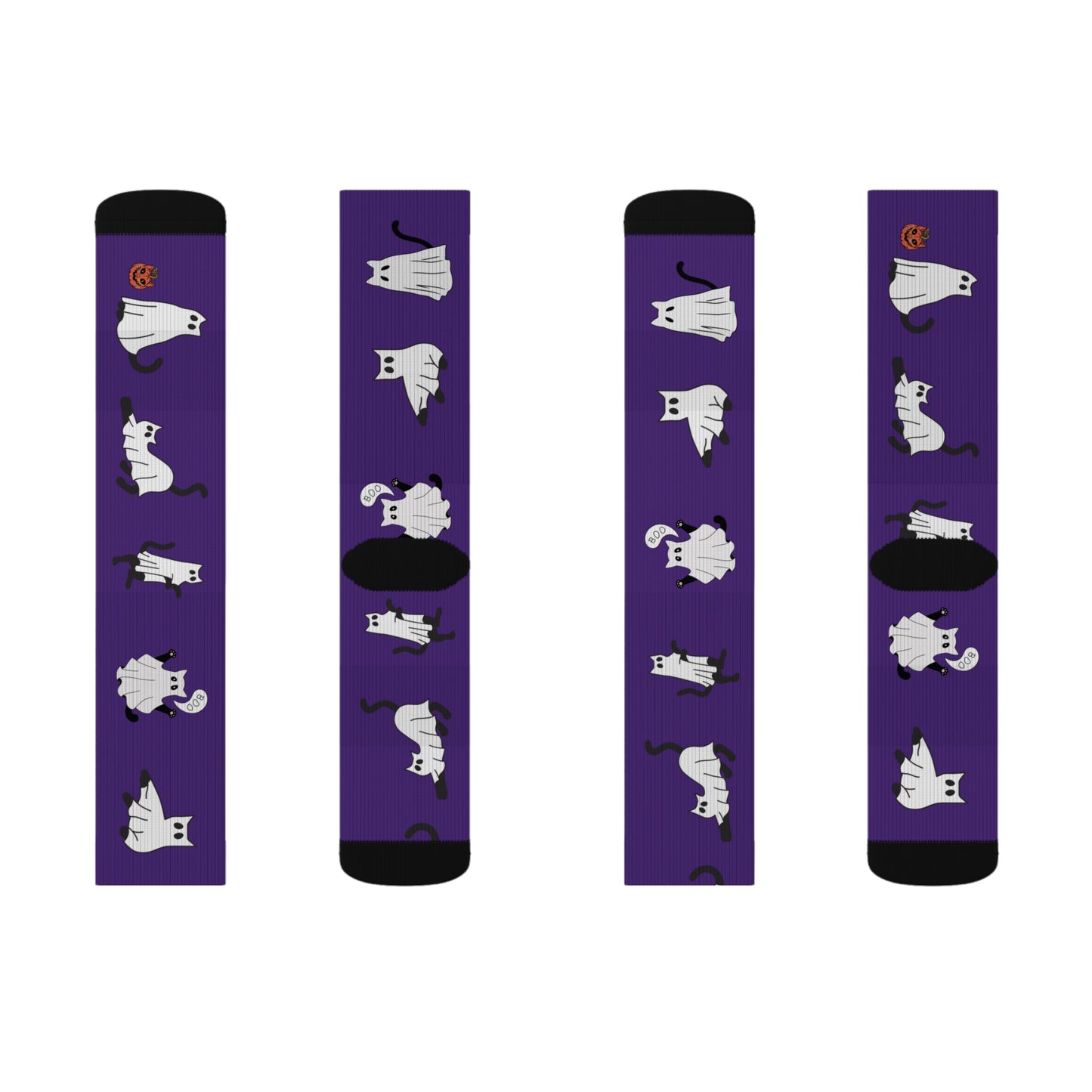 Windsor Wonders Dark Purple Halloween Ghost Cats Sublimation Socks