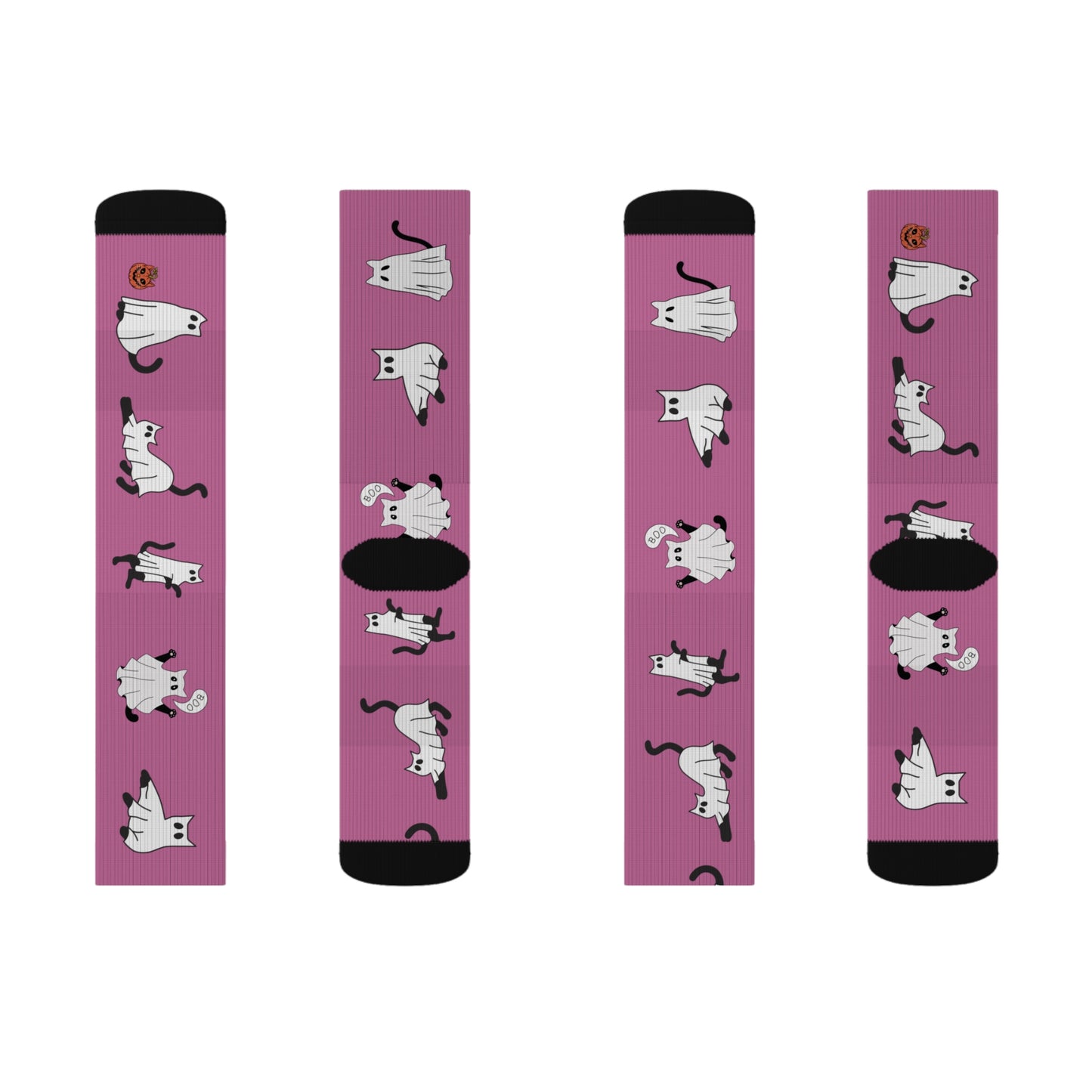 Windsor Wonders Light Pink Halloween Ghost Cats Sublimation Socks