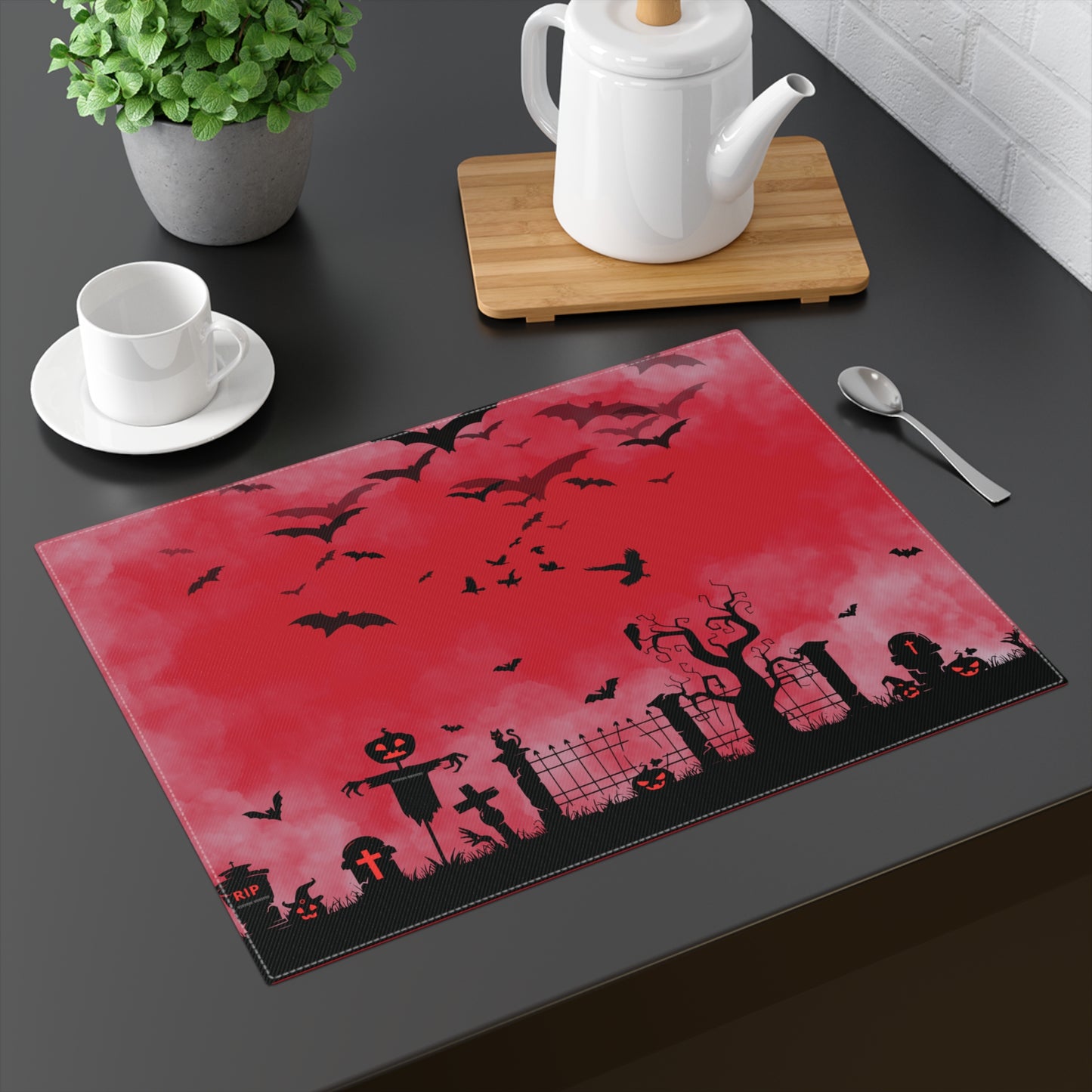 Windsor Wonders Dark Red Halloween Graveyard Placemat, 1pc