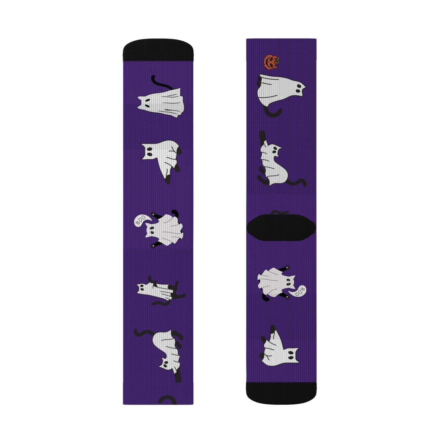 Windsor Wonders Dark Purple Halloween Ghost Cats Sublimation Socks