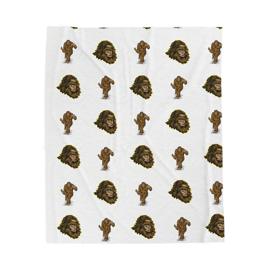 Cozy White Velveteen Plush Blanket with Playful Big Foot Prints, Soft Throw, Perfect for Lounging, Gifts, Home Decor